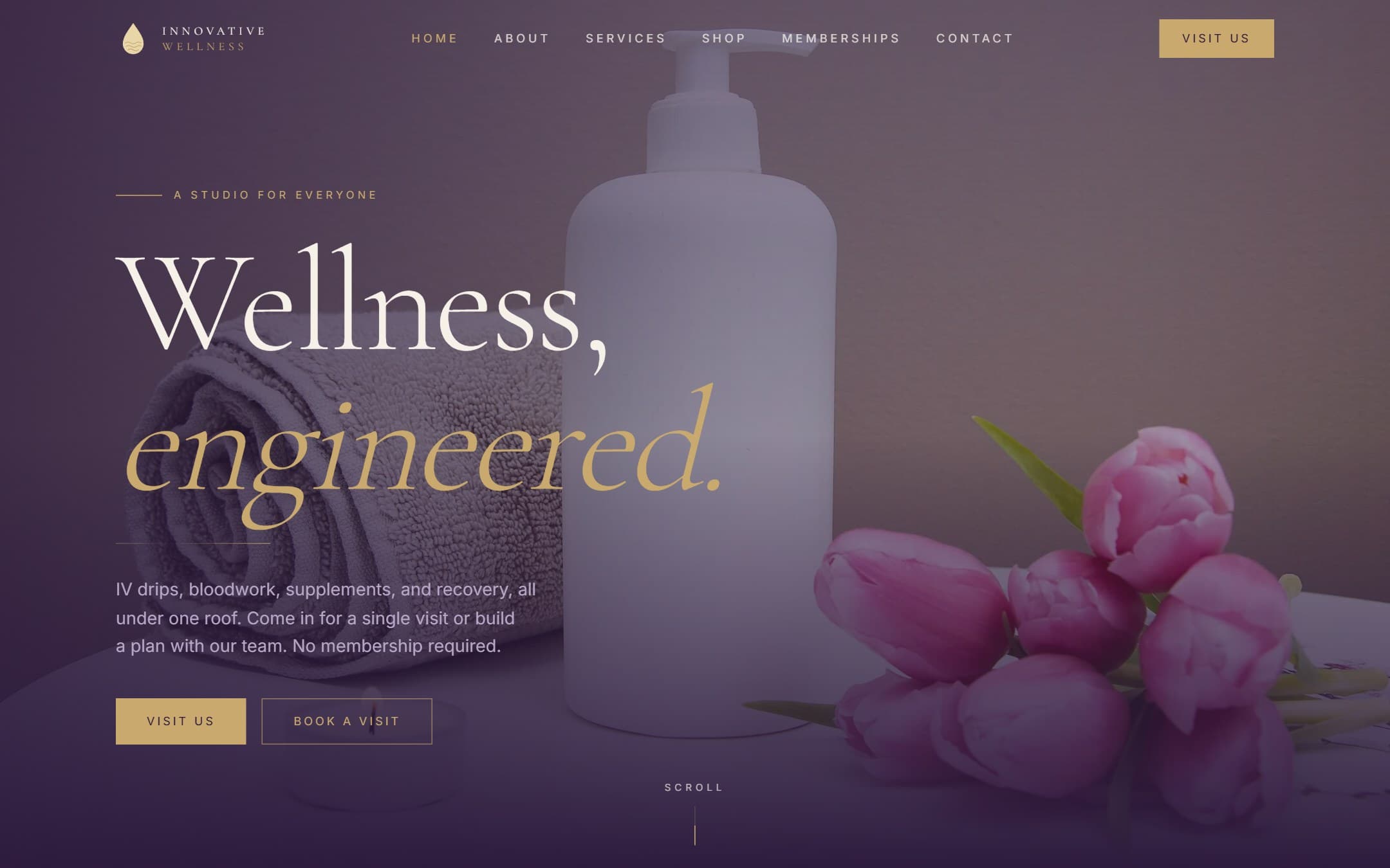 Innovative Wellness homepage — “Wellness, engineered.” over a spa still life