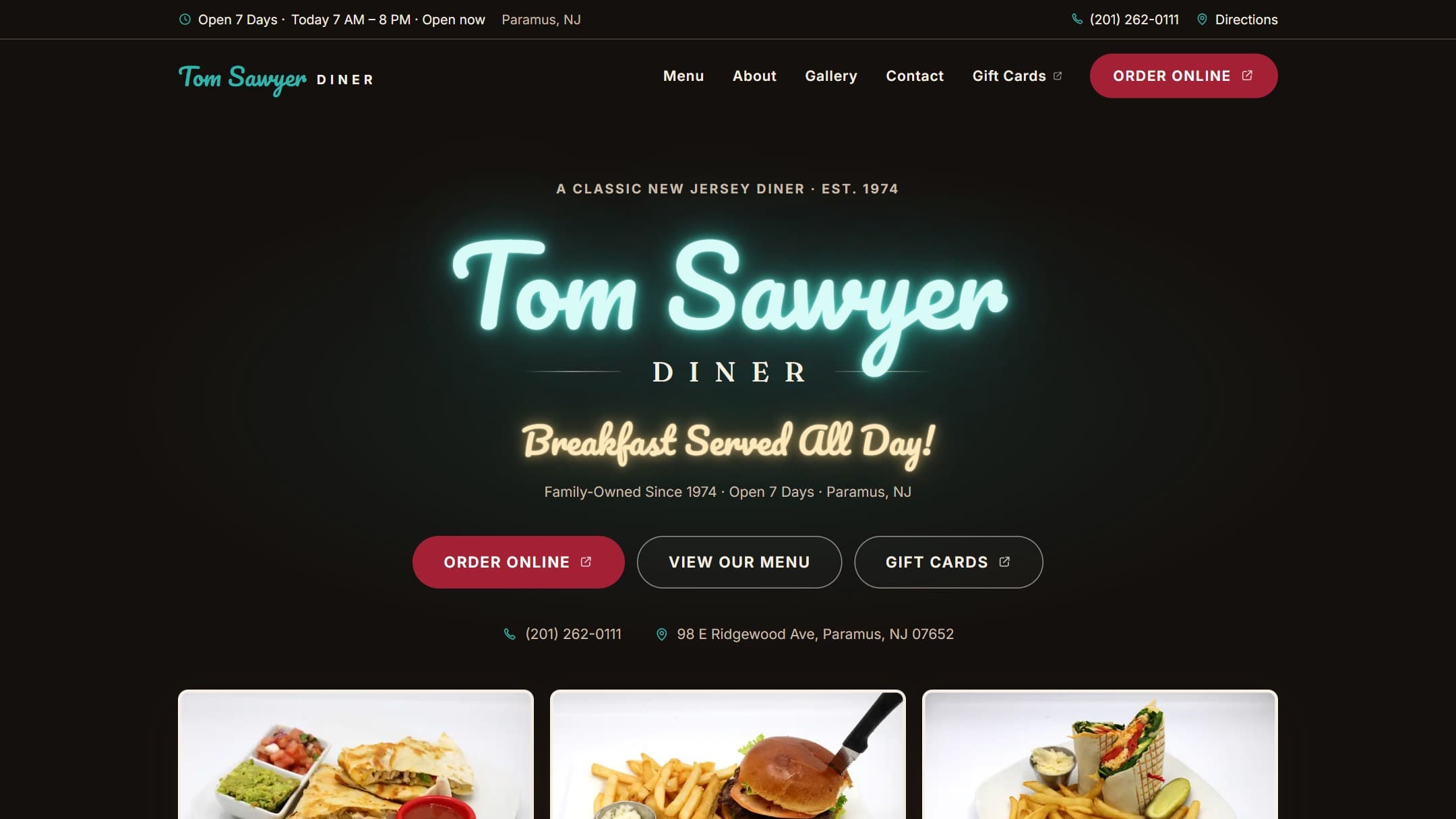 Tom Sawyer Diner redesign hero